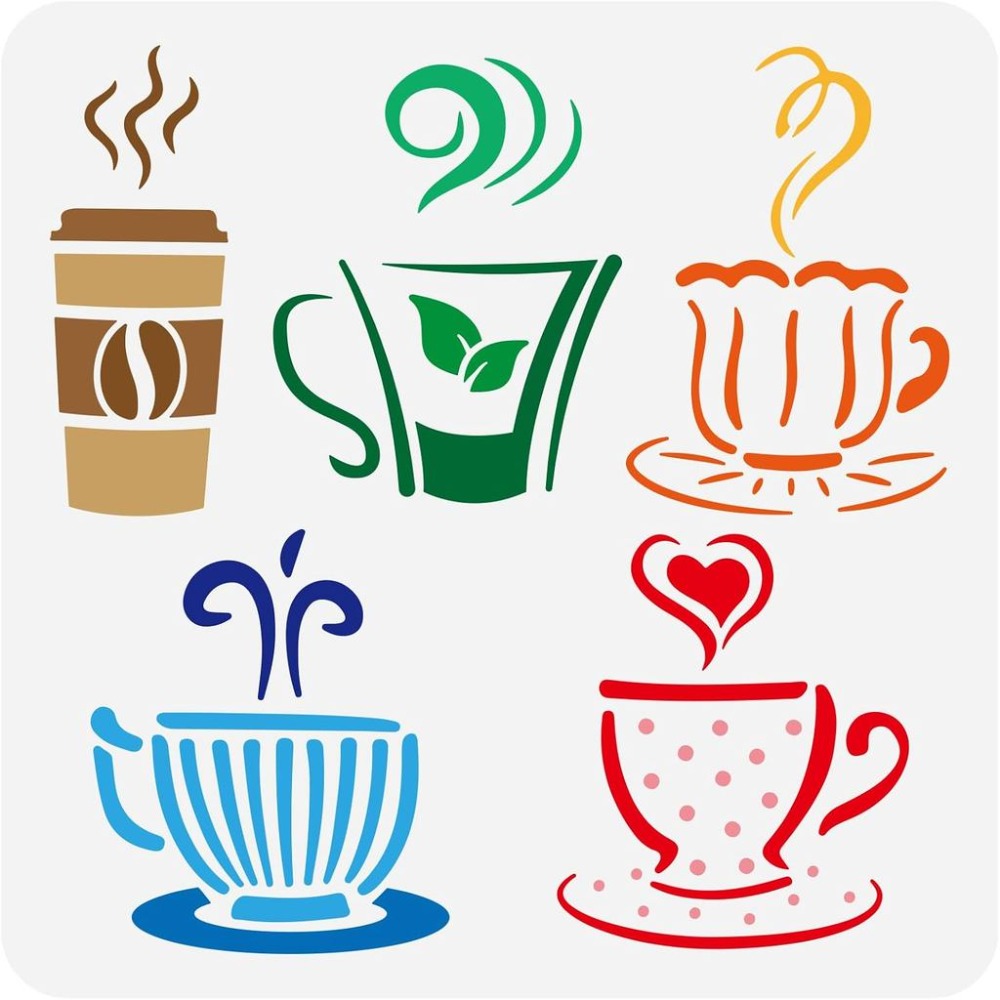 Coffee Tea Drawing - Hot Drinks Stencil for Painting 11.8x11.8inch