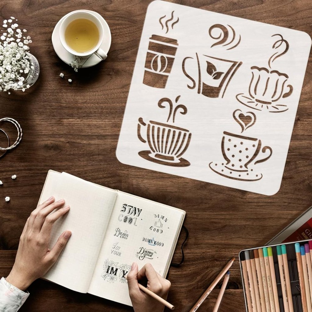 Hot Drinks Stencil for Paintin - Coffee Tea Drawing review and price