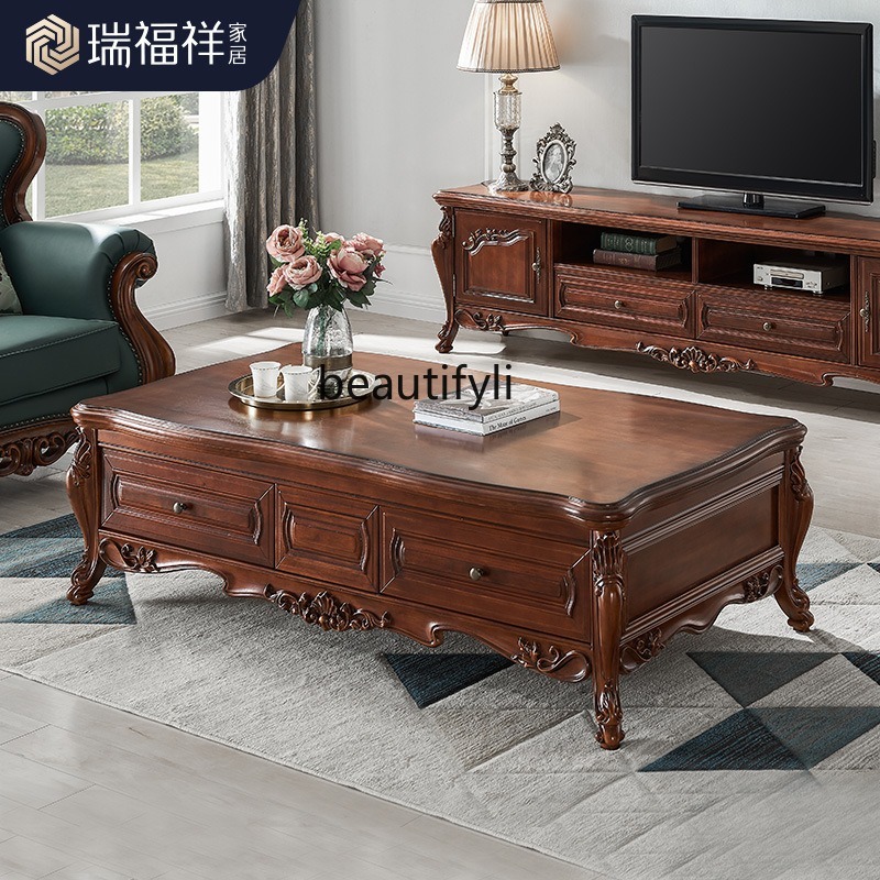 All solid wood coffee table Am - Coffee Tea Drawing review and price